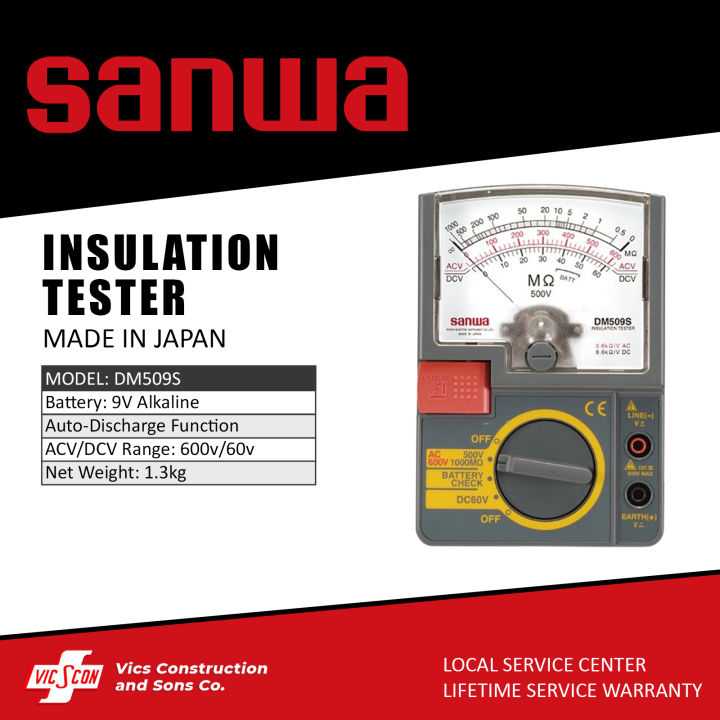 SANWA DM509S ANALOG INSULATION TESTER MADE IN JAPAN