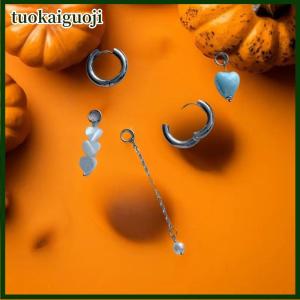 tuokaiguoji Vintage Personality Punk Heart Shape Tassel Stud Earrings Fashionable Charm Long Style Asymmetric Earring Jewerly Accessories