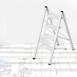 Multipurpose Ladder 4 Step Iron Foldable Ladder Folding Stool Portable Stair Ladder Decoration Kitchen Bedroom Office