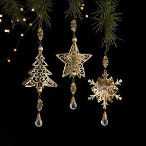 ESFDGL Three-dimensional 3D Christmas Snowflakes Pendant Iron Glitter Christmas Tree Hanging Ornaments Christmas Home Decorations Plating Gold/Silver Xmas Tree Hanging Decoration New Year