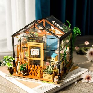Robotime Rolife Cathys Flower House DIY Dollhouse Wooden Miniature Furniture Kit Mini Green House LED Best Birthday Chids Teens Gifts - DG104