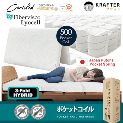 🥇Japan Krafter 500 Pocketed Spring Mattress / 6 Inch / 3-Fold/ Foldable mattress / sofa bed / Tri-fold