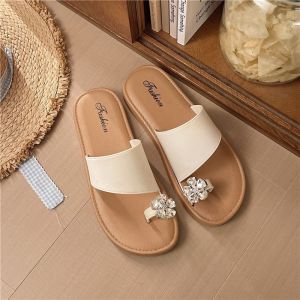 Free Shipping Floral Rhinestone Toe-Post Sandals For Women Summer Outdoor Wear 2026 New Bohemian Style Slip-On Sandals