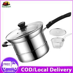 Pasta Cooking Pot with Strainer Drain Shelf Lid Sauce Pan Multipurpose Deep Frying Pot Stainless Steel for Steaming Cooking Frying