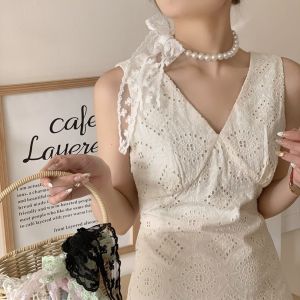 BAIXL Lace Up Pearl Choker Bow Tie Korean Style Ribbons Necklaces Personality Hair Ties Lace Scarves Ladies