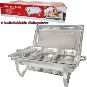 Stainless Steel Electric Food Warmer Heater 3 Grids Electric Chafing Dish Food Warmer with Lid 9L Multifunction Food Insulation Cabinet Large Capacity Food Display Cabinet Knob Temperature for Party