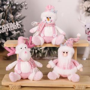 GUDY Tabletop Doll Christmas Plush Snowman Doll Sitting Realistic Christmas Pink Doll Decorations Xmas Tree Decorations Fluffy Knitted Elk Snowman Doll Santa Claus Gifts