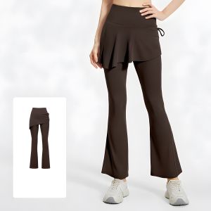 Celana Rok Kerut Flare Palsu 2 in 1 High Waist Angkat Bokong Celana Yoga untuk Senam & Pilates Nyaman & Elastis