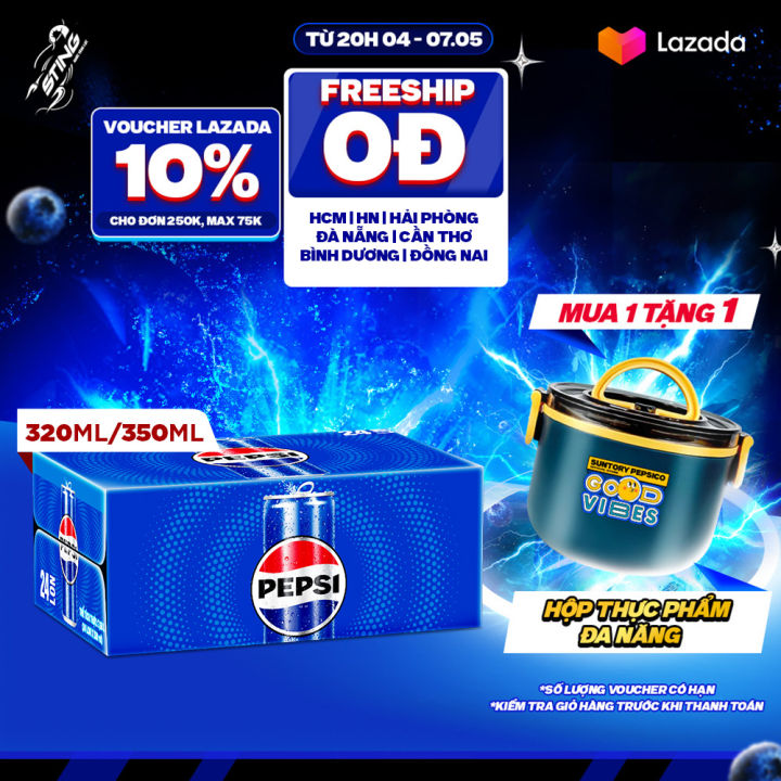 [SALE 5/5] Thùng Nước Ngọt Có Gaz Pepsi (320ml/lon hoặc 350ml/lon)