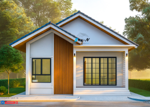 S-1973 แบบบ้านหลังเล็กชั้นเดียวสไตล์โมเดิร์นร่วมสมัย (Contemporary Modern) พื้นที่ใช้สอย 90 ตารางเมตร 3 ห้องนอน 2 ห้องน้ำ