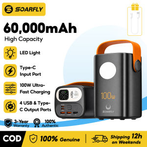 SOARFLY 100W Power Bank Real 60000mAh 22.5W PD QC Fast Charging Portable Power Station Heavy Duty Laptop Charger With LED Light Digital Display Outdoor Camping Emergency