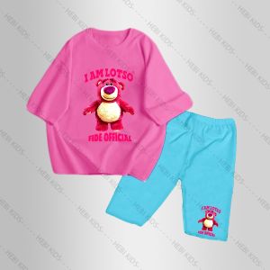 Bộ lửng cho bé gái thun cotton in hình gấu dâu LASTO  nhiều màu Bộ bé gái dễ thương HEBIKIDS