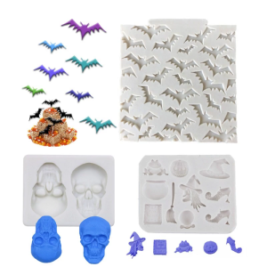 Halloween Cupcake Fondant Molds Silicone Skull Bat Specter Molds for Halloween Cake Decorating Chocolate Candy Mold