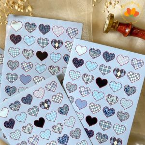 bloomingyourdays sticker deco stiker heart love pink brown red blue hati warna warni kotak grid asthetic sticker murah journal scrapbook album