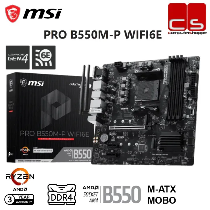 MSI PRO B550M-P WIFI6E DDR4 AM4 M-ATX Motherboard+ AMD Processor Combo/R3-3200G/R5-5500/R5-5600/R5-5600GT WITH COOLER FA