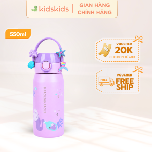Bình Nước Giữ Nhiệt CharmPOP Sip & Sprout 550ml Marcus & Marcus – Tím Kèm 4 Charm Trang Trí