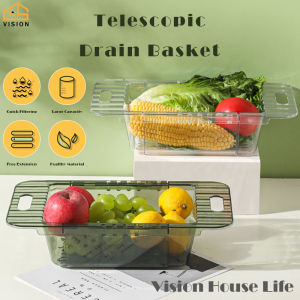 Vision Telescopic Drain Rack Adjustable Sink Drain Basket Retractable Fruit Vegetables Basin Basket Expandable Dish Drying Rack PP Plastic Free Telescopic Tray Storage Rack