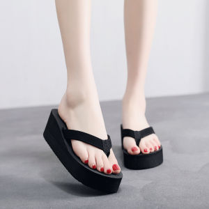 Free Shipping Floral-Patterned Flip-Flops Thick-Soled WomenS Style Wedge Heel Lightweight Non-Slip Casual And Versatile.