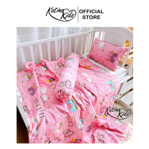 Bộ gối mền và gối ôm vải cotton satin hàn mềm mát thấm hút tốt cho bé