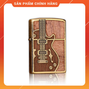 Hộp Quẹt Bật Lửa Xăng Đá Zorro Ốp Gỗ Z8591 Họa Tiết Hình Cây Đàn Màu Nâu - Dùng Xăng Bấc Đá Cao Cấp