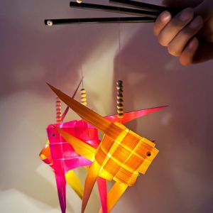 GONUUWGL ทอมือ โคมไฟปลาทองทำมือ งานฝีมือ เรืองแสง ไฟ LED สำหรับเทศกาลกลางฤดูใบไม้ร่วง โคมไฟแขวน โชคดี โคมไฟปลาคอิแบบพกพา วันไหว้พระจันทร์