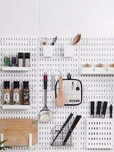 GooBoo DIY Pegboard Wall Organizer DIY Wall Storage Rack without Drilling with Sticky Multi-Purpose Pegboard Hanging Shelf Kit