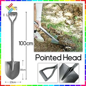 (Fast Delivery)Heavy Metal Shovel Pointed and Flat Blade Silver Gray One Meter Gardening Shovel