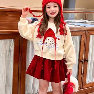 [10-32kg-Tặng buộc tóc]_Sét Áo Nỉ 2 Da Chân Váy Nhung Tăm Bé Gái Noel Bộ bé mặc Giáng Sinh