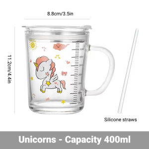 400ml Kids Milk Cup With Straw Baby Scale Glass Water Cups