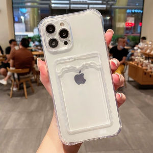 Card Holder Airbag Anti-fall Soft Clear Phone Case With Card Slot For iPhone 17 16 15 14 Pro Max Plus 17 Air 16e 13 12 11 Pro Max X XR XS Max 8 Plus 7 Plus Transparent Silicone Phone Casing Cover Simple TPU Phone Shell