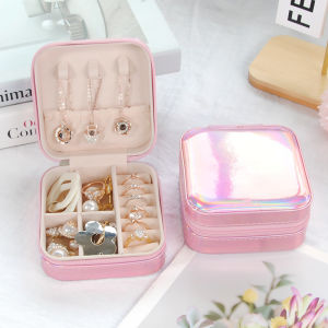 HTF Laser Jewelry Storage Box Simple Portable Jewelry Box Necklace Earring Ring Women Gifts Organizer