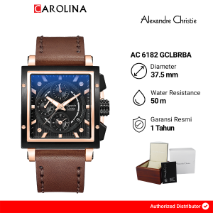 Jam Tangan Pria Alexandre Christie Chronograph AC 6182 GCLBRBA Black Dial Brown Leather Strap