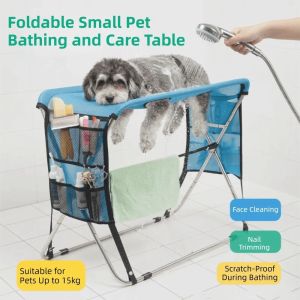 DIONIA Quick Dry Mesh Pet Grooming Hammock Anti-Scratch Folding Dog Grooming Table Cat Bathing Holder Detachable Pet Bathing Rack Home Use