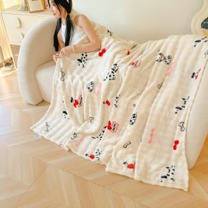 Dansunreve chăn ấm nhung dày Chăn ngủ trưa Tulip/Hoa Hồng/báo/chăn đắp bằng vải nhung trơn