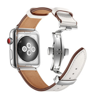 Genuine Cow Leather loop compatible with apple watch Ultra 2 49mm Strap Bracelet Butterfly Clasp Strap Belt iWatch Series 9/8/7se 2/6/5/4/3/2/SE 45mm 41mm 40mm 44mm 42mm 38mm Bands