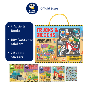 Trucks & Diggers Book Gift Set Construction Vehicles For Kids with 4 Books & Stickers
