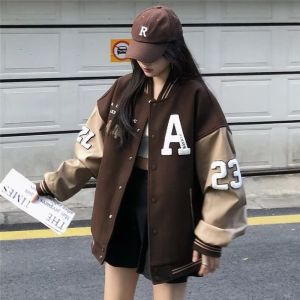 la Áo Khoác Thêu Đồng Phục Bóng Chày Kiểu Mỹ Áo Khoác Da Phối Rộng Rãi Trào Lưu Hàn Quốc Áo Khoác Mô Tô Nam Nữ Đẹp Trai Đường Phố Kiểu Hồng Kông