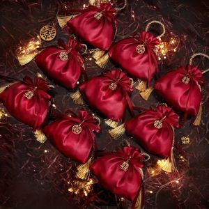 LIFE SHOPS Velvet Drawstring Candy Bag Wine Red Non-woven Fabrics Flannel Gift Bag Gift Bag Exquisite Chinese Traditional Wedding Gift Bag Wedding