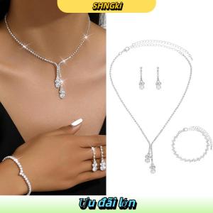 SHNGki 3Pcs Thời Trang Phụ Nữ Của Trang Sức Set Với Zircon Bông Tai Dây Chuyền Vòng Đeo Tay Trang Trí Đám Cưới