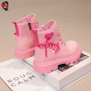 Katerina Fashion Korean Ankle Boots Shoes With Cute Heart And Ribbon Style For Kids Women Embellished Flat Heel #D-99S