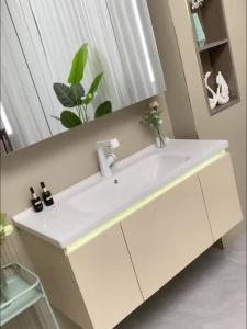 [Cozy ]Home Bathroom Cabinet Set Ceramic Vanity Sink for Bathroom Solid Wood Sink Basin Cabinet Set