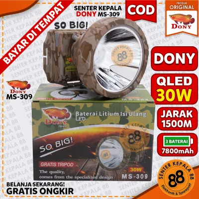 cuci gudang DONY Senter kepala Cas DONY MS 309 SOBIG 30 WATT 30W QLED LED T6 MURAH SUPER TERANG MURAH 12.12 12