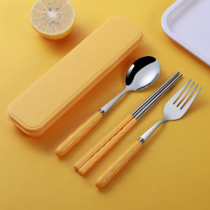 【LocaL Shipping】Vogvigo 4pcs/set Spoon Fork Chopstick Cutlery Portable Dinnerware Kit Lunch Tableware With Box Set 304 Stainless Steel Kitchen Accessories