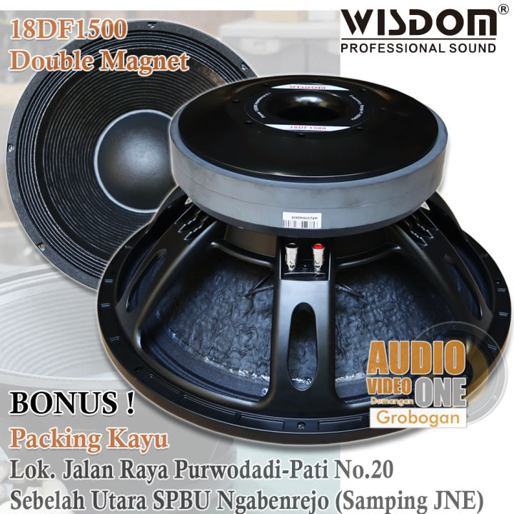Speaker Wisdom 18DF1500 Double Magnet Transducer 18 Inch Subwoofer Dobel Ferrite Bonus Packing Kayu