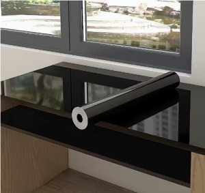 1-Roll Self-Adhesive Glossy Black Kitchen & Bathroom Film - Waterproof Oilproof Peel-resistant - Easy to Clean - Modern Countertop Cabinet backsplash Sink - Vinyl Surface Protector for Kitchen Bathroom Office - DIY-Friendly Decoration Cabinet Make