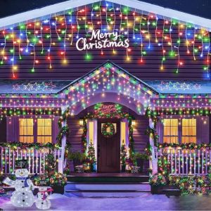 200L/96L Waterproof LED Curtain Lights - Super Bright Outdoor Fairy Lights for Garden Patio Wedding Christmas Decoration | Plug-in Ice String Light