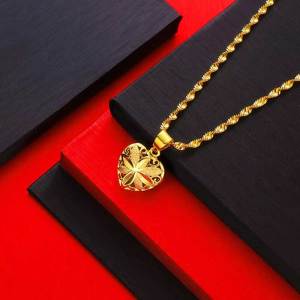 【Hot Sale】Fashion Jewelry Pure 18K Pawnable Saudi Gold Lock Bone Ripples Of Water Line Necklace Nasasangla For Women Style The Transport Bead Benevolence Peach Heart Heart-Shaped Pendant Birthday Present Girlfriend Gift