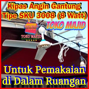 SHUKAKU Kipas Angin Gantung 8W Ceiling Hanging Fan 3 Baling-Baling 8 Watt pakai Kabel Listrik Toko Majid SKU 3008