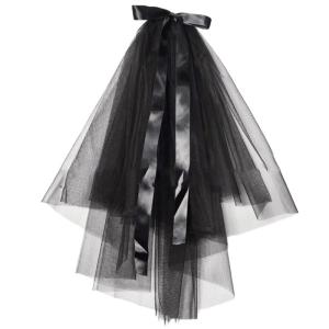 Bowknot/Floral Trim Tulle Halloween Bridal Veil with Fix Hair Comb for Marriage Wedding Celebration Party Accessories