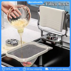 Suction Cup Sink Strainer Drying RackFoldable Countertop Drain BasketSink Strainer Mesh Bag StandHome Organization